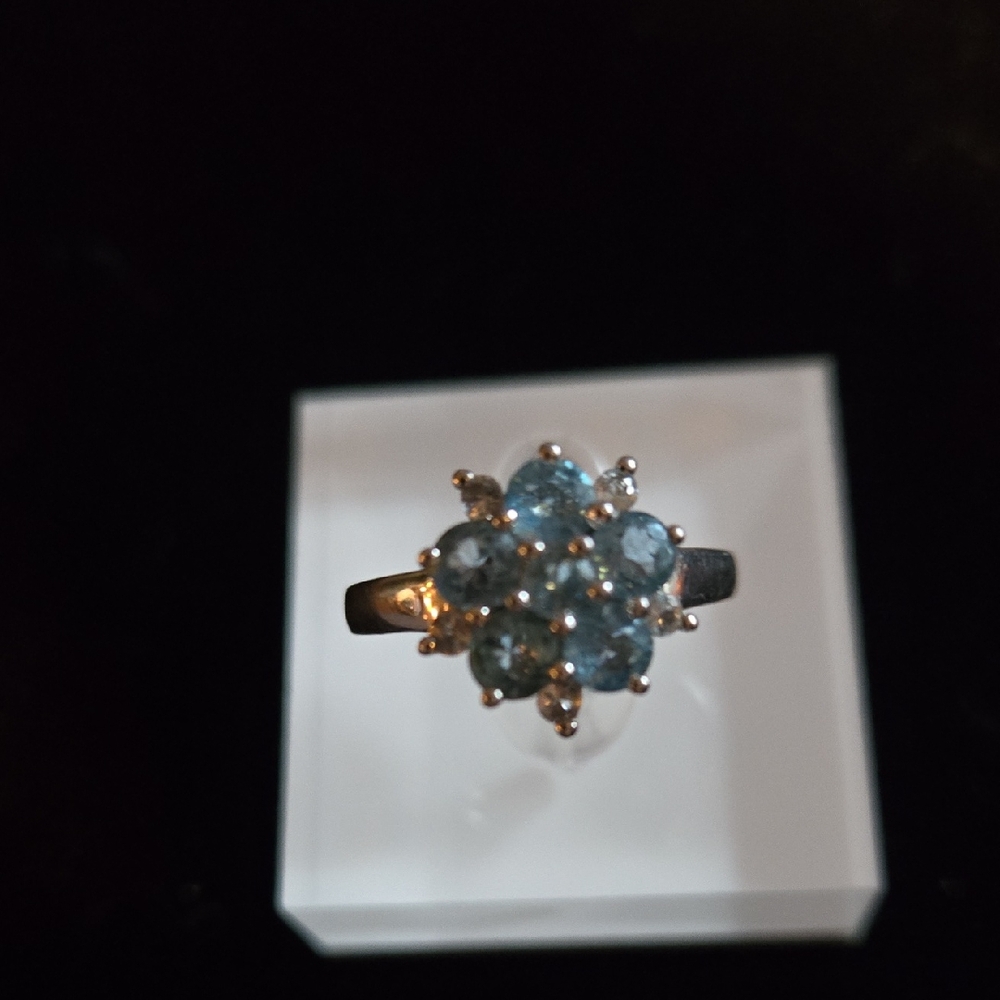 Vintage HT Silver & Blue Topaz Ring, 8